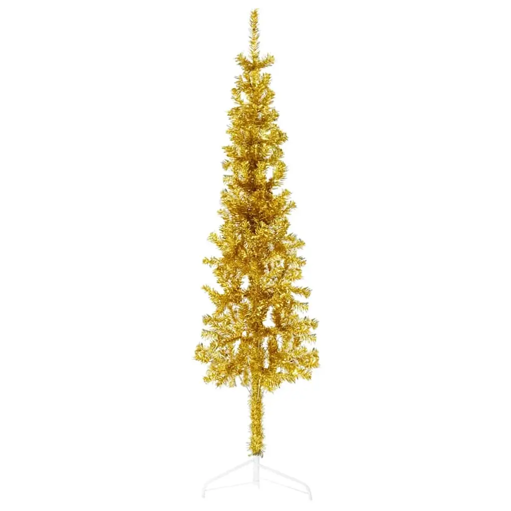Slim Artificial Half Christmas Tree with Stand Gold 150 cm 344590 - Home & Garden