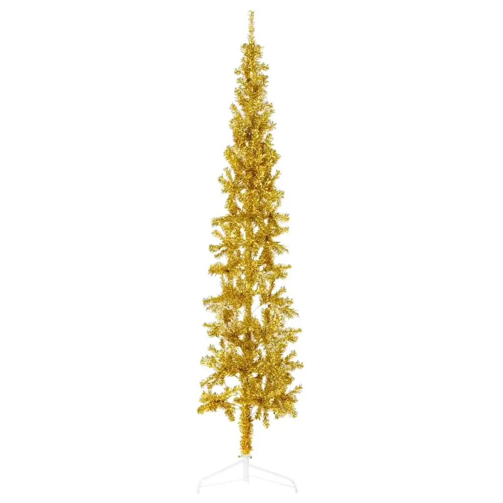 Slim Artificial Half Christmas Tree with Stand Gold 180 cm 344591 - Home & Garden