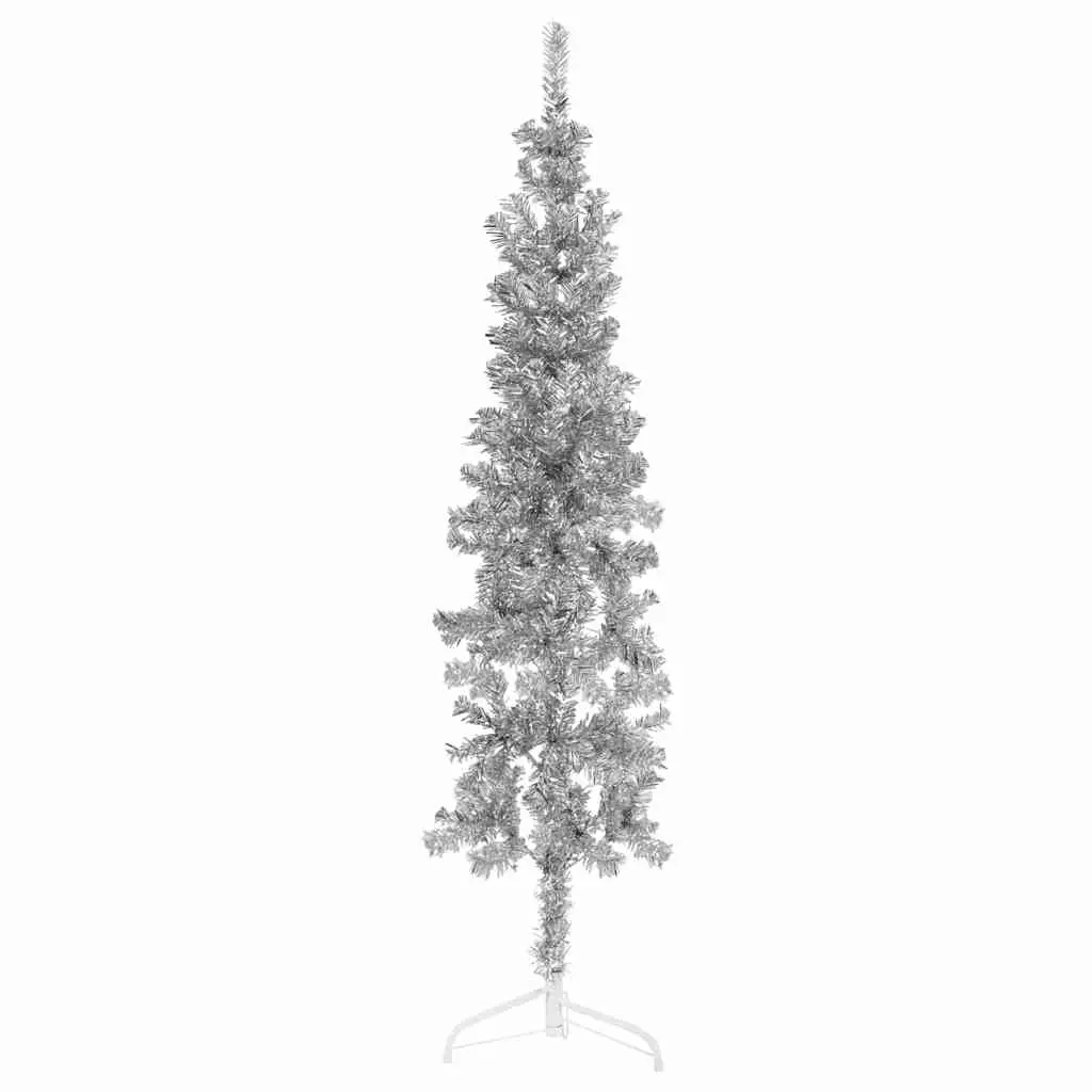 Slim Artificial Half Christmas Tree with Stand Silver 120 cm 344594 - Home & Garden