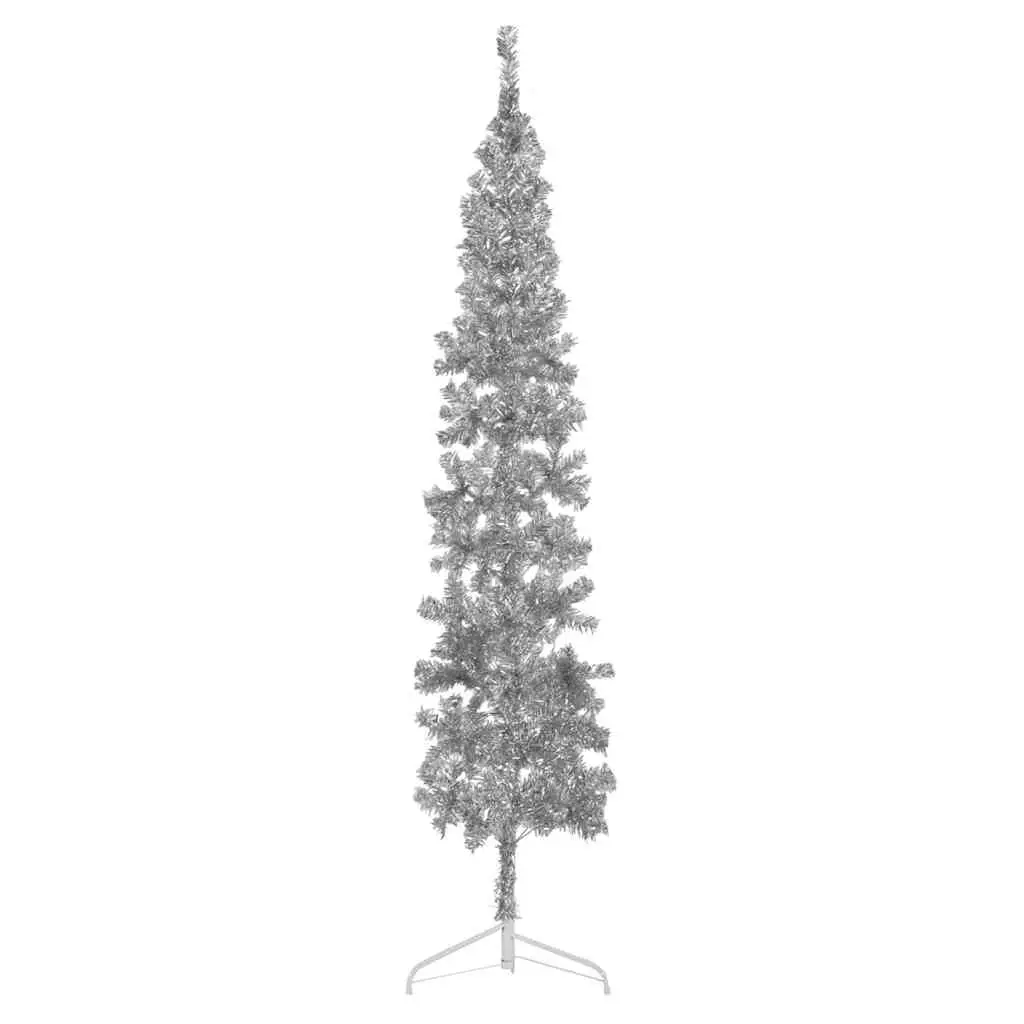 Slim Artificial Half Christmas Tree with Stand Silver 210 cm 344597 - Home & Garden