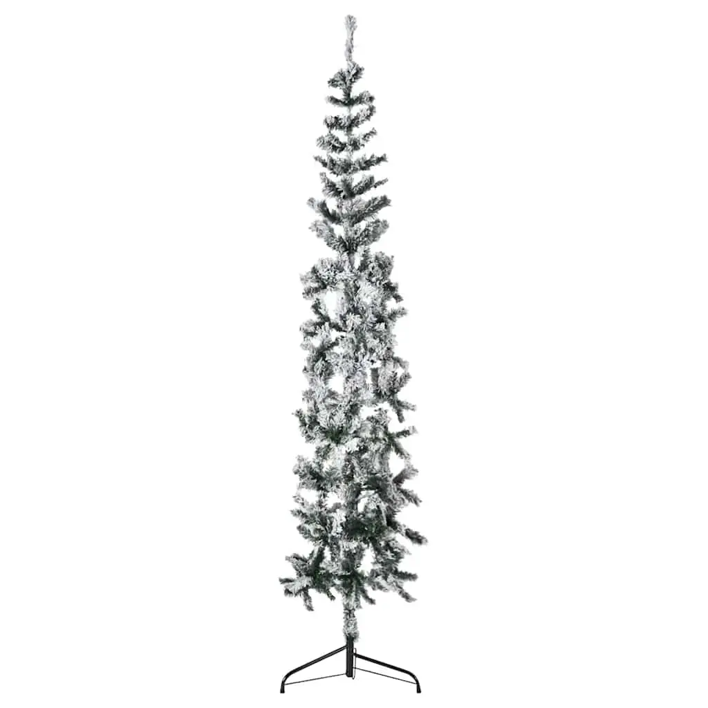 Slim Artificial Half Christmas Tree with Flocked Snow 210 cm 344607 - Home & Garden