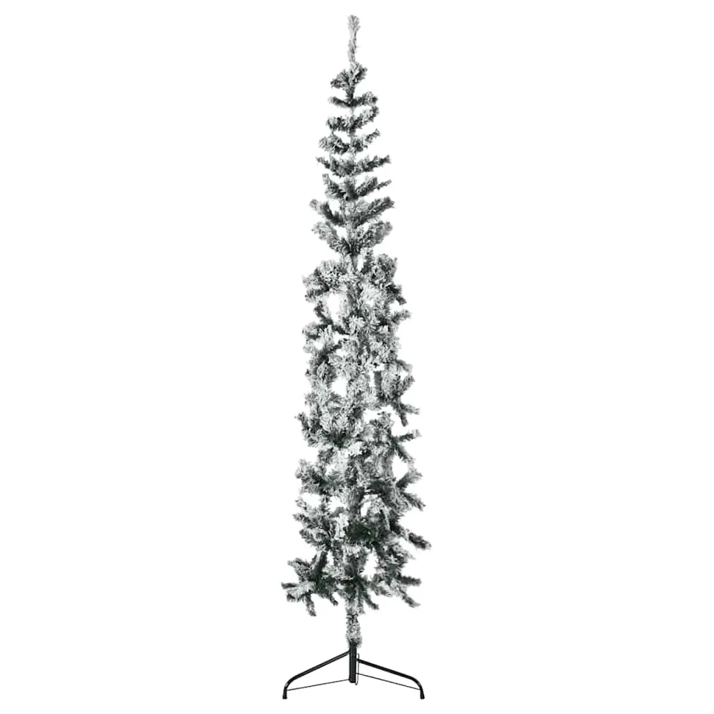 Slim Artificial Half Christmas Tree with Flocked Snow 240 cm 344608 - Home & Garden