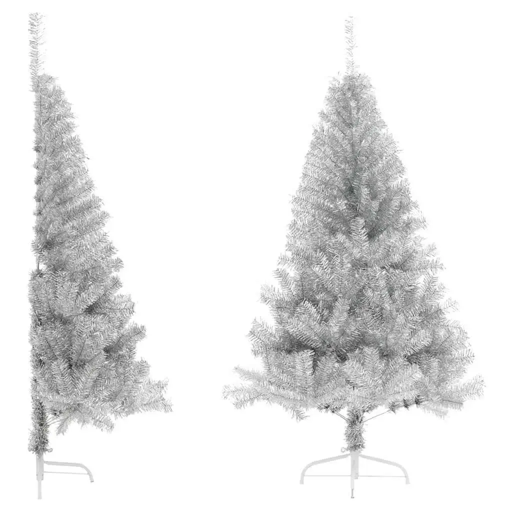 Artificial Half Christmas Tree with Stand Silver 150 cm PET 344696 - Home & Garden