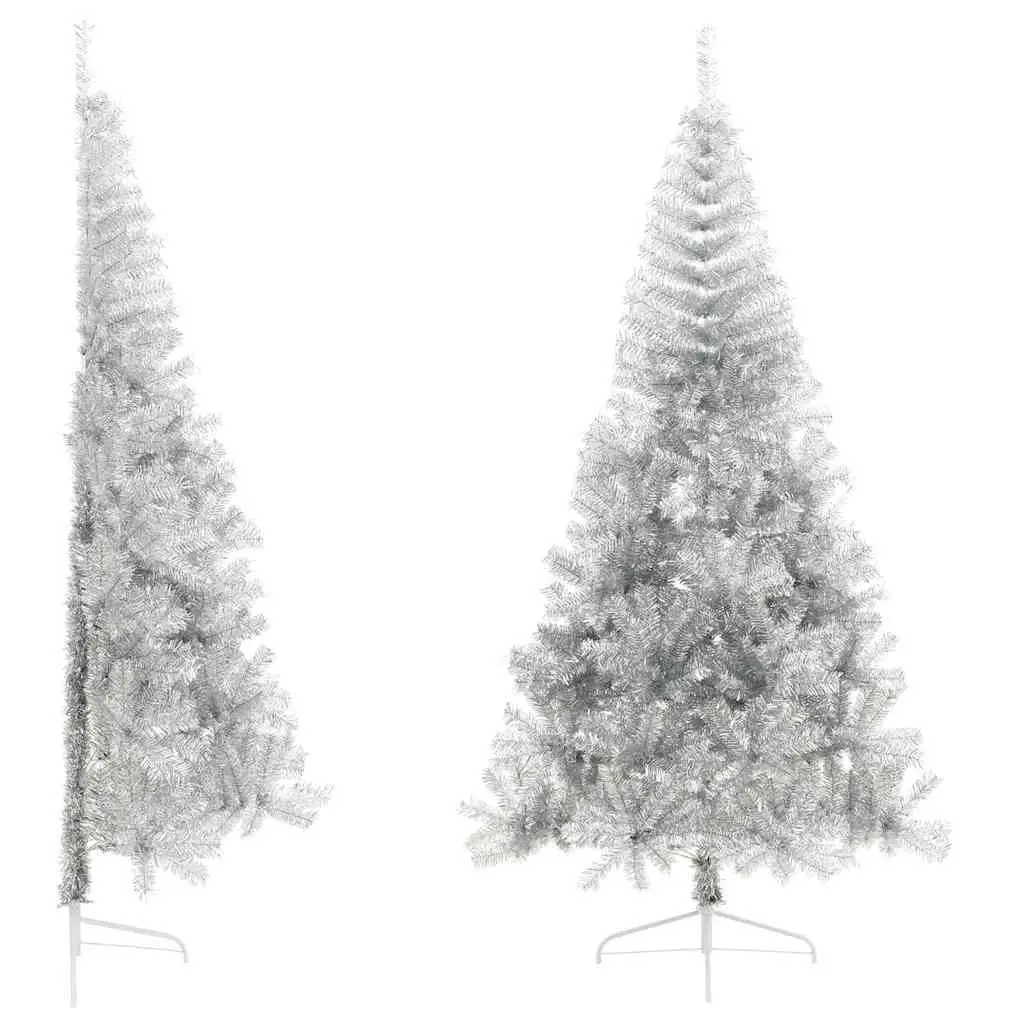 Artificial Half Christmas Tree with Stand Silver 240 cm PET 344699 - Home & Garden