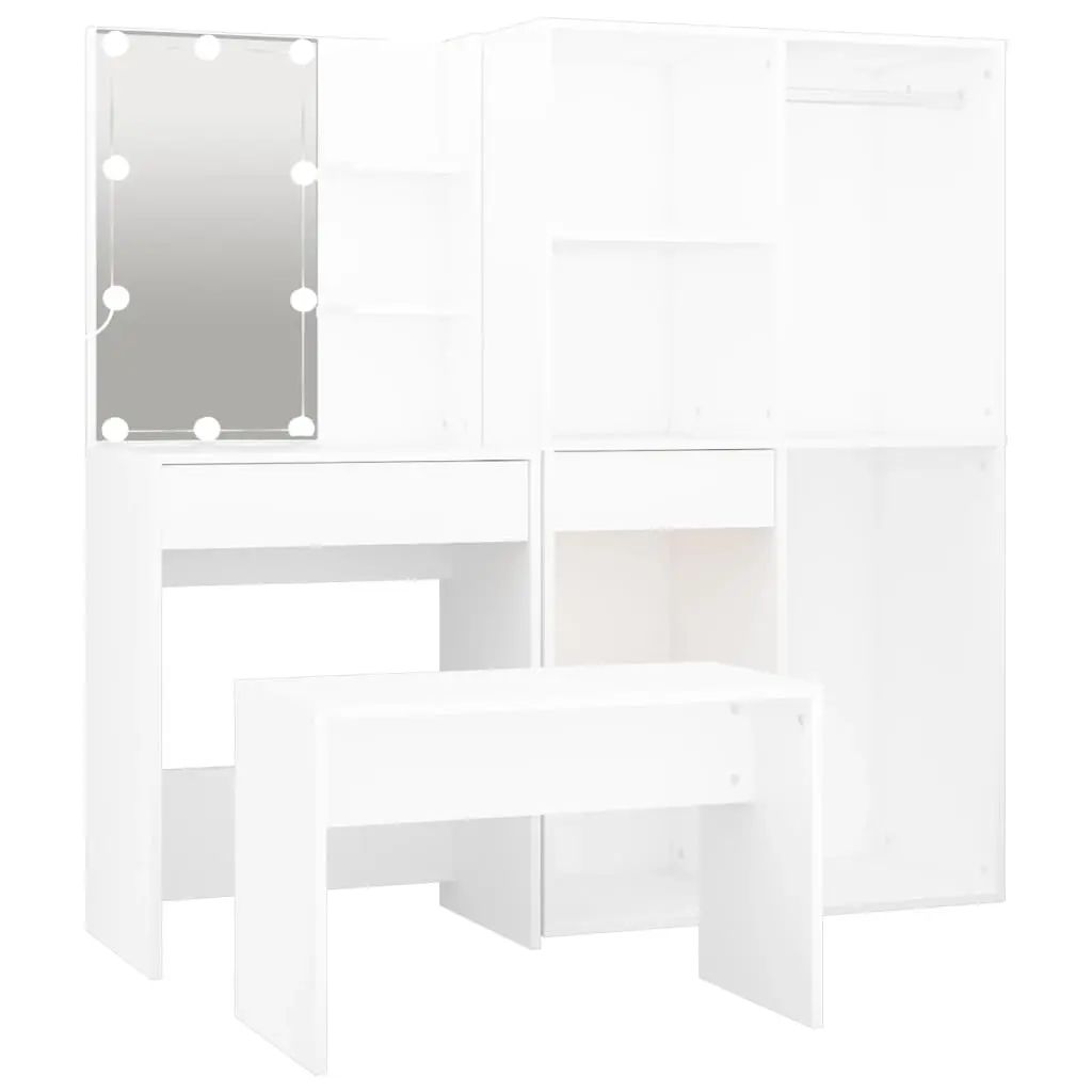 Dressing Table Set with LED White Engineered Wood 3114099 - Furniture