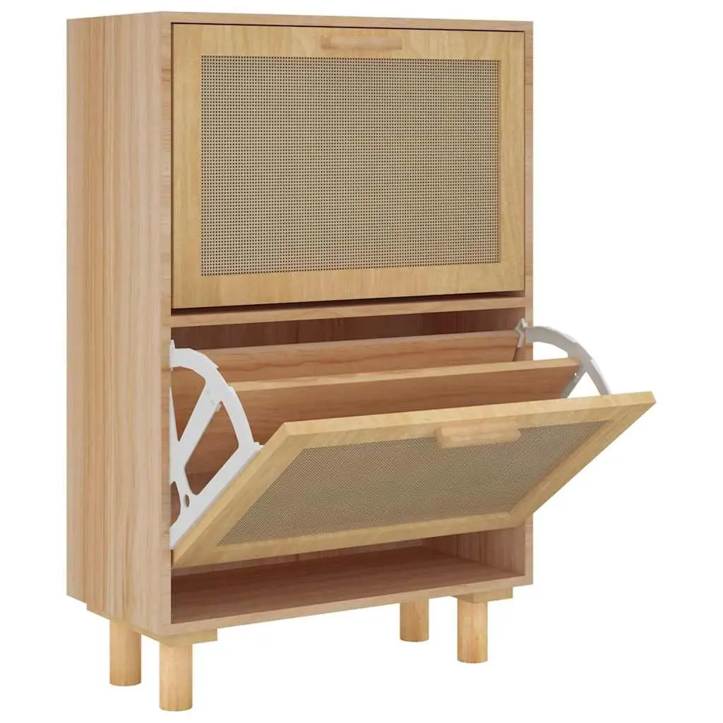 Shoe Cabinet Brown 52x25x80 cm Engineered Wood and Natural Rattan 345647 - Home & Garden