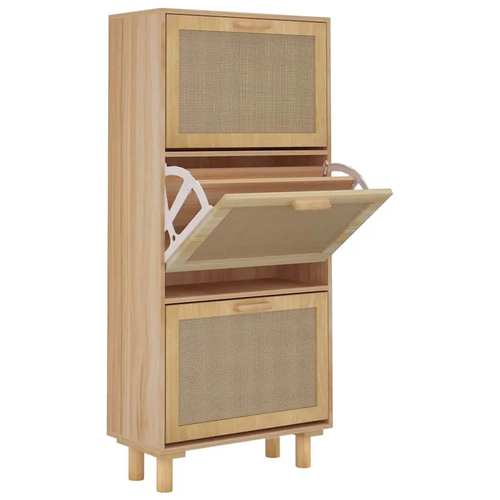 Shoe Cabinet Brown 52x25x115 cm Engineered Wood and Natural Rattan 345650 - Home & Garden