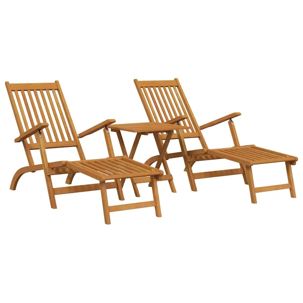 Outdoor Deck Chairs with Footrests and Table Solid Wood Acacia 3120440 - Furniture
