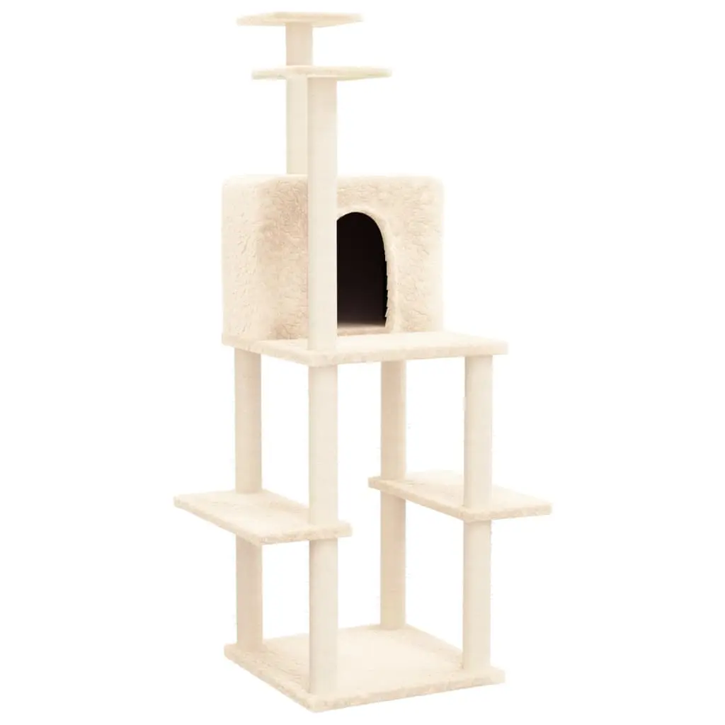 Cat Tree with Sisal Scratching Posts Cream 144.5 cm 171630 - Pets