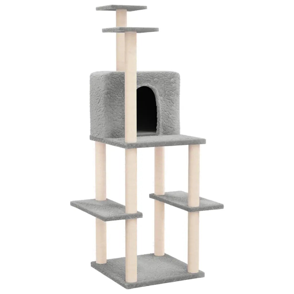 Cat Tree with Sisal Scratching Posts Light Grey 144.5 cm 171631 - Pets