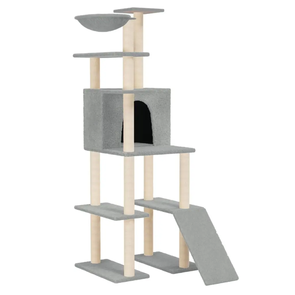 Cat Tree with Sisal Scratching Posts Light Grey 166 cm 171682 - Pets