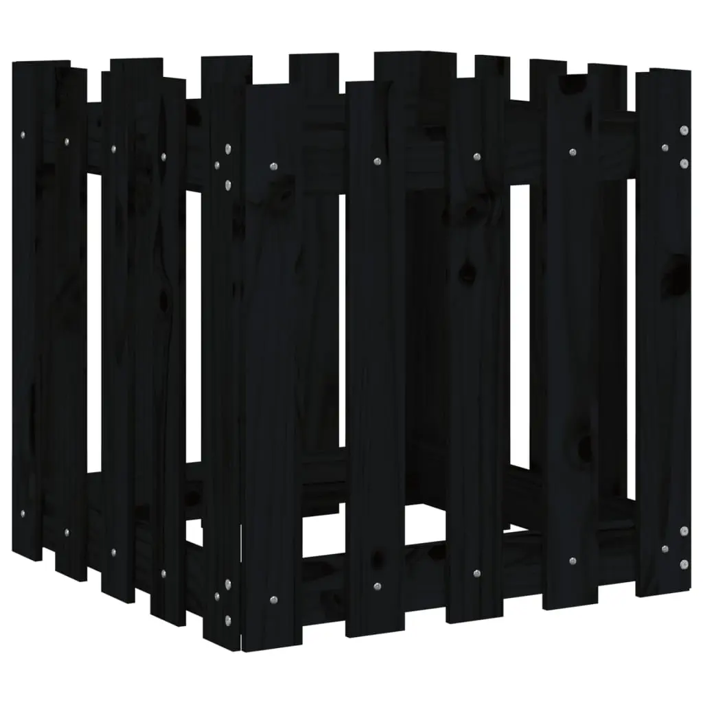 Garden Planter with Fence Design Black 50x50x50 cm Solid Wood Pine 832454 - Home & Garden