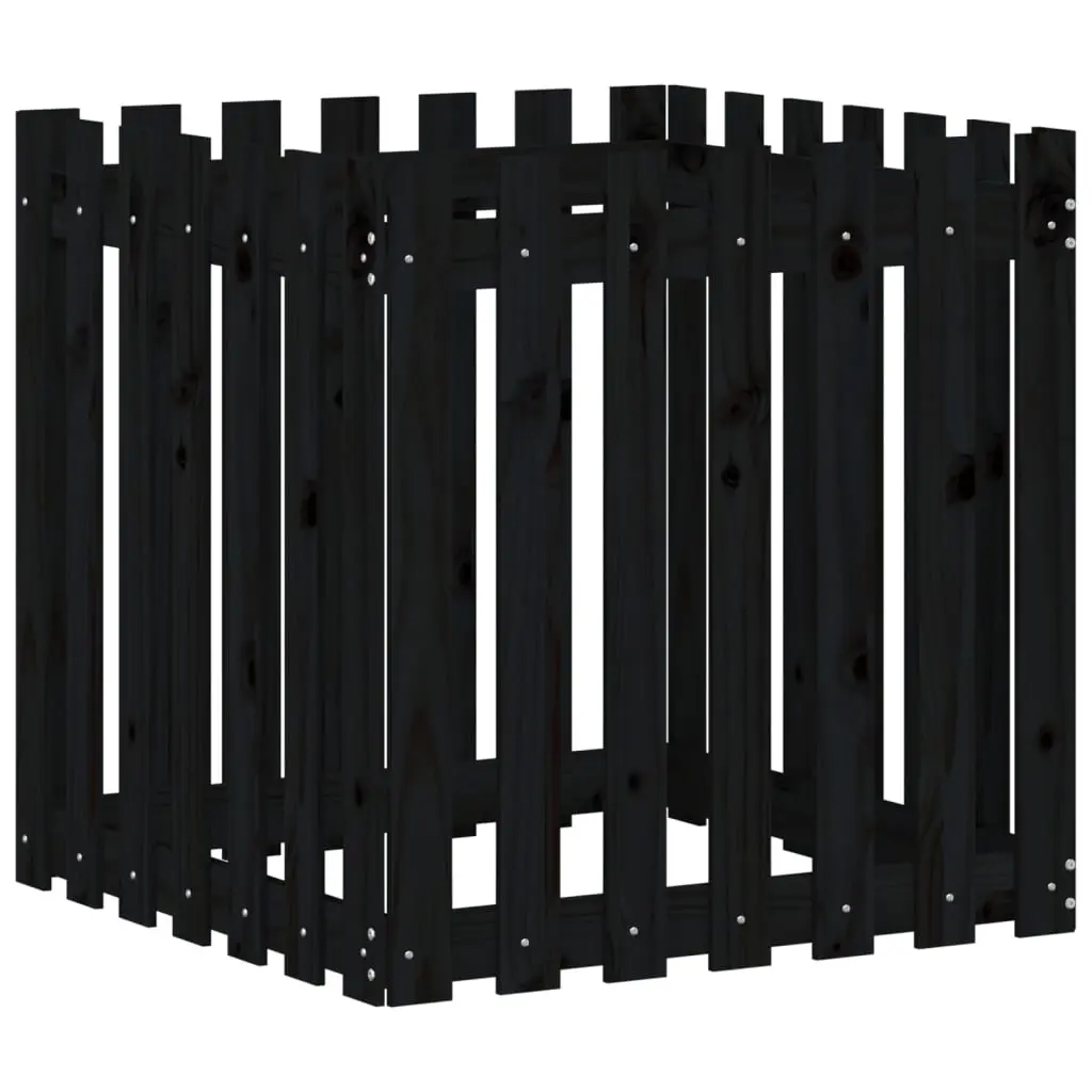 Garden Planter with Fence Design Black 70x70x70 cm Solid Wood Pine 832464 - Home & Garden