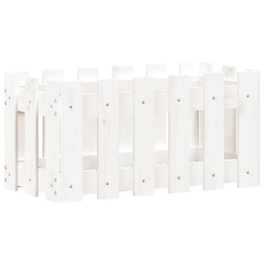 Garden Planter with Fence Design White 60x30x30 cm Solid Wood Pine 832468 - Home & Garden