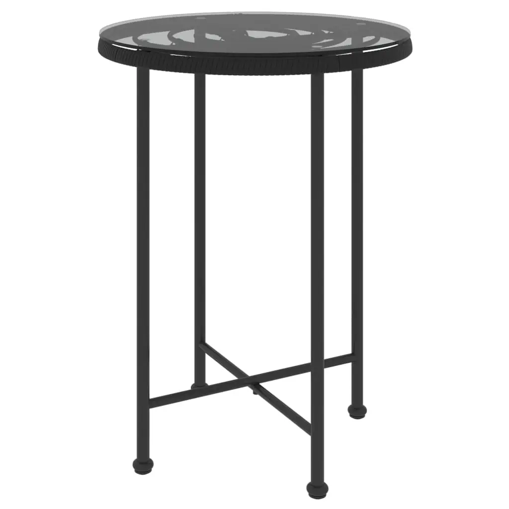 Dining Table Black Ø55 cm Tempered Glass and Steel 319435 - Furniture