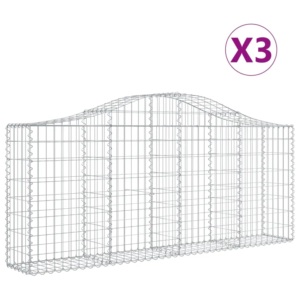 Arched Gabion Baskets 3 pcs 200x30x80/100 cm Galvanised Iron 3145410 - Home & Garden