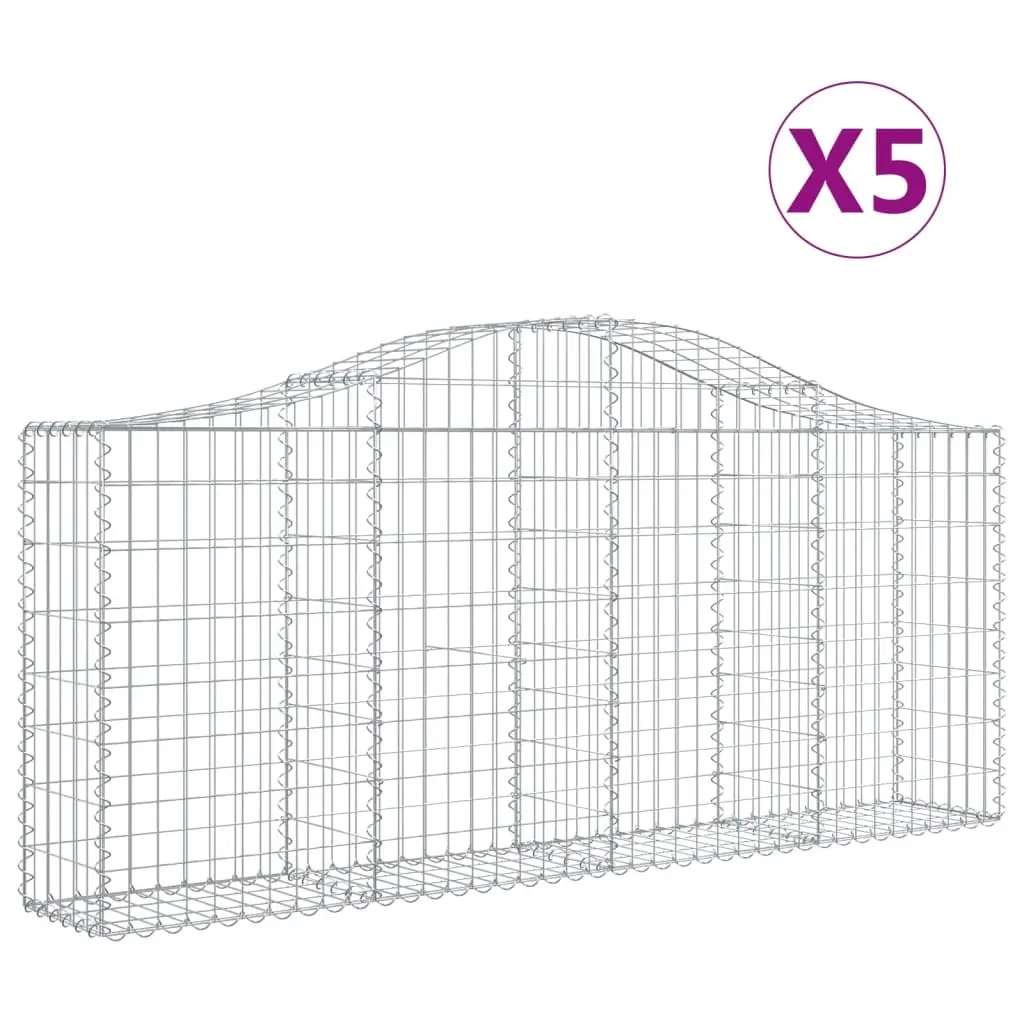 Arched Gabion Baskets 5 pcs 200x30x80/100 cm Galvanised Iron 3145412 - Home & Garden