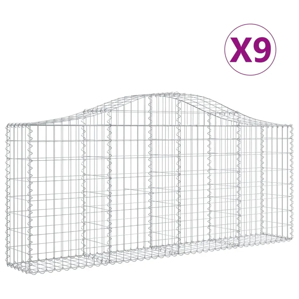 Arched Gabion Baskets 9 pcs 200x30x80/100 cm Galvanised Iron 3145416 - Home & Garden