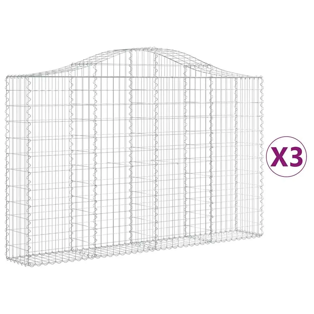Arched Gabion Baskets 3 pcs 200x30x120/140 cm Galvanised Iron 3145452 - Home & Garden