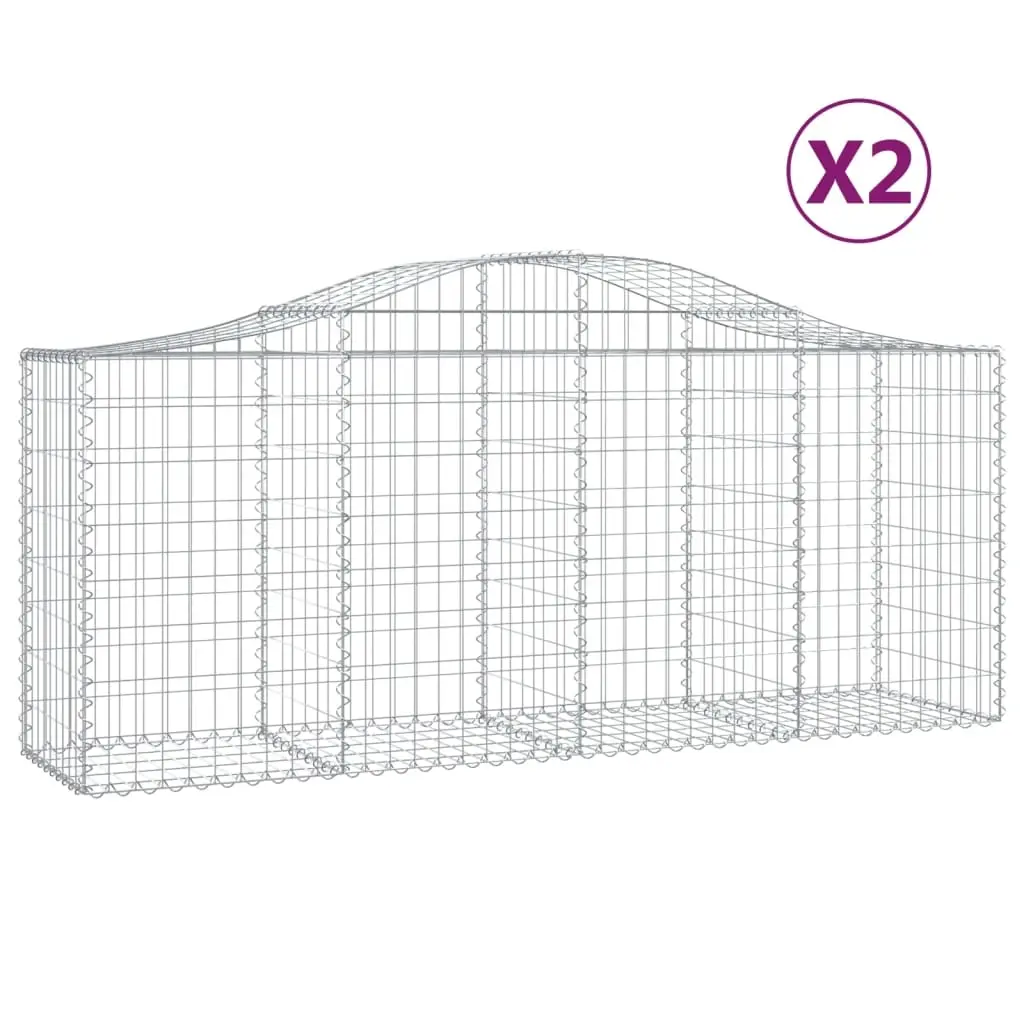 Arched Gabion Baskets 2 pcs 200x50x80/100 cm Galvanised Iron 3145619 - Home & Garden