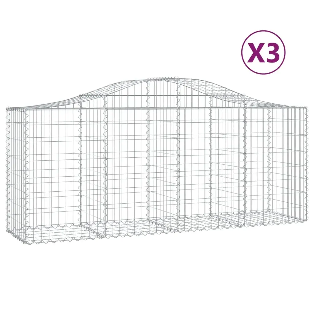 Arched Gabion Baskets 3 pcs 200x50x80/100 cm Galvanised Iron 3145620 - Home & Garden