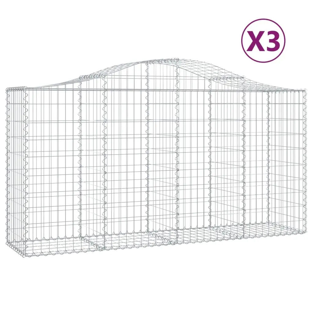 Arched Gabion Baskets 3 pcs 200x50x100/120 cm Galvanised Iron 3145641 - Home & Garden