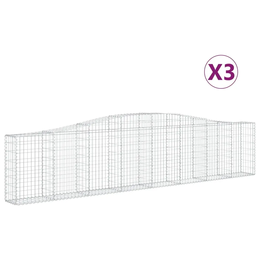 Arched Gabion Baskets 3 pcs 400x30x80/100 cm Galvanised Iron 3145814 - Home & Garden