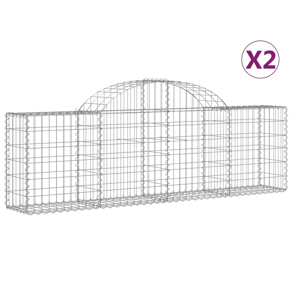 Arched Gabion Baskets 2 pcs 200x30x60/80 cm Galvanised Iron 3146068 - Home & Garden
