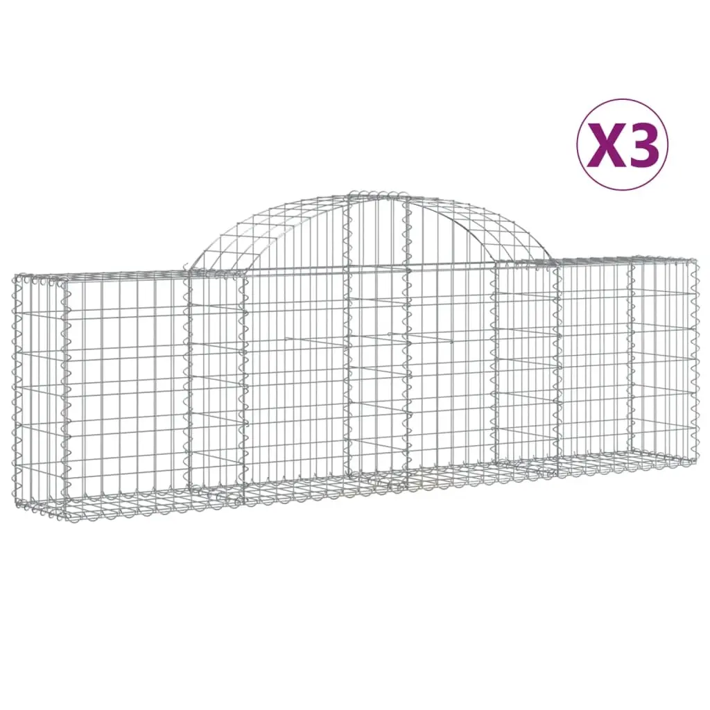 Arched Gabion Baskets 3 pcs 200x30x60/80 cm Galvanised Iron 3146069 - Home & Garden