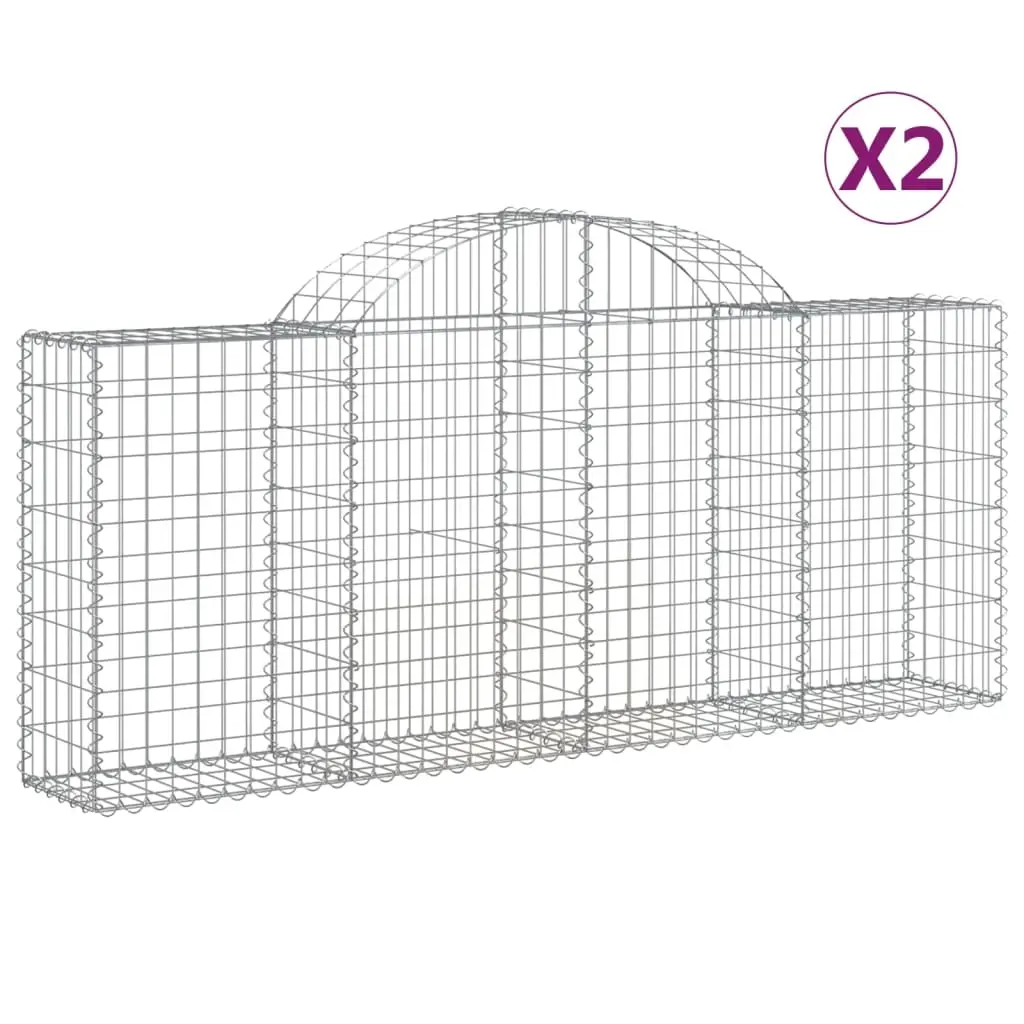 Arched Gabion Baskets 2 pcs 200x30x80/100 cm Galvanised Iron 3146089 - Home & Garden
