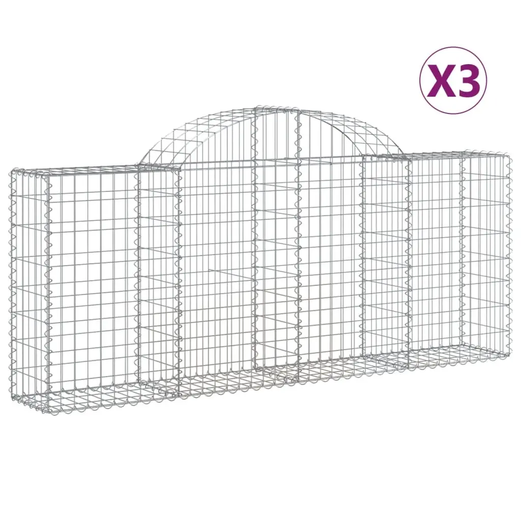 Arched Gabion Baskets 3 pcs 200x30x80/100 cm Galvanised Iron 3146090 - Home & Garden