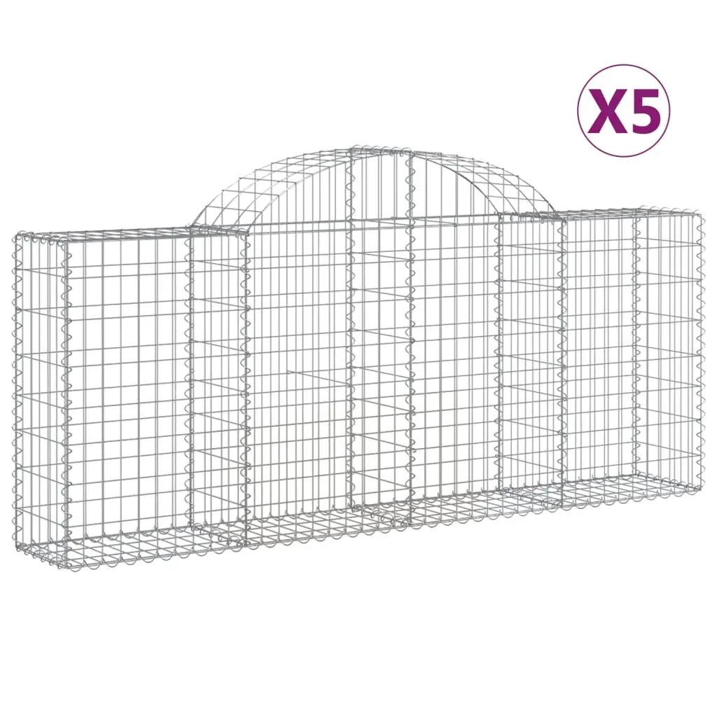 Arched Gabion Baskets 5 pcs 200x30x80/100 cm Galvanised Iron 3146092 - Home & Garden