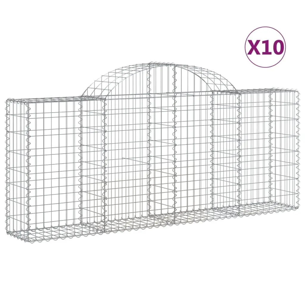 Arched Gabion Baskets 10 pcs 200x30x80/100 cm Galvanised Iron 3146097 - Home & Garden