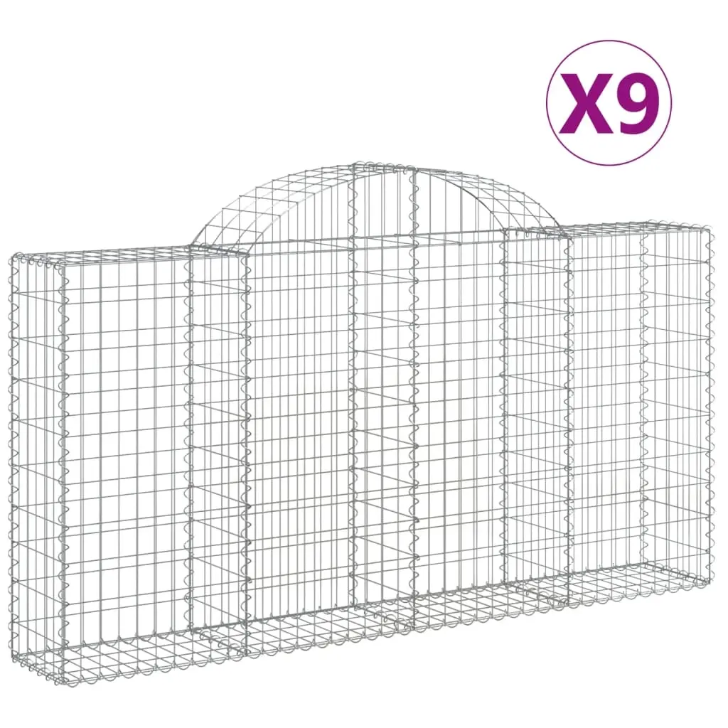 Arched Gabion Baskets 9 pcs 200x30x100/120 cm Galvanised Iron 3146117 - Home & Garden