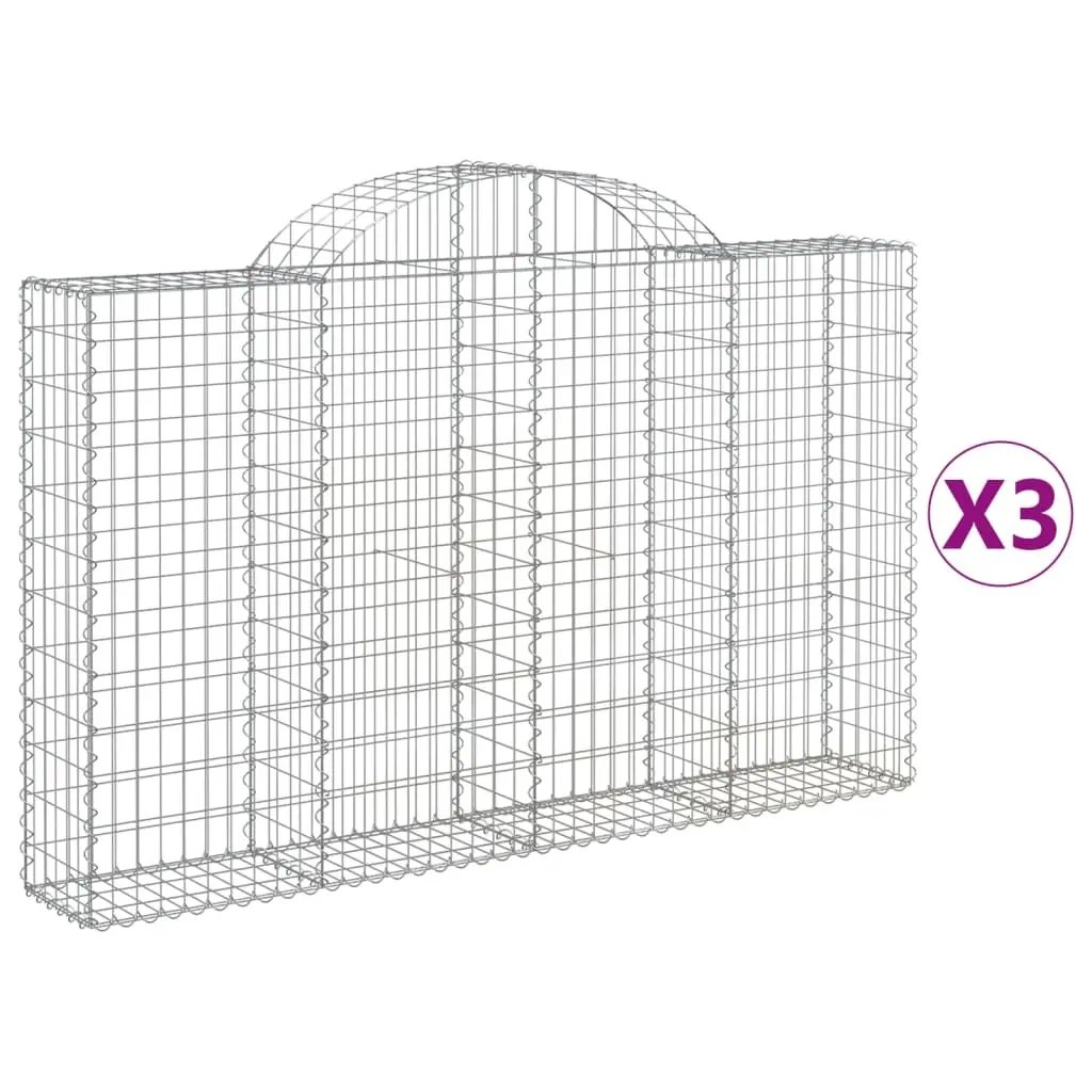 Arched Gabion Baskets 3 pcs 200x30x120/140 cm Galvanised Iron 3146132 - Home & Garden