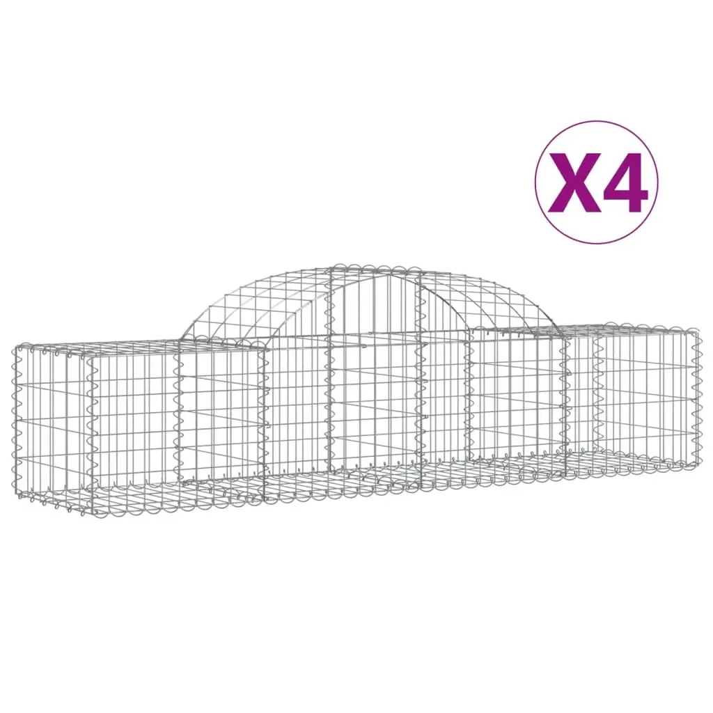 Arched Gabion Baskets 4 pcs 200x50x40/60 cm Galvanised Iron 3146259 - Home & Garden