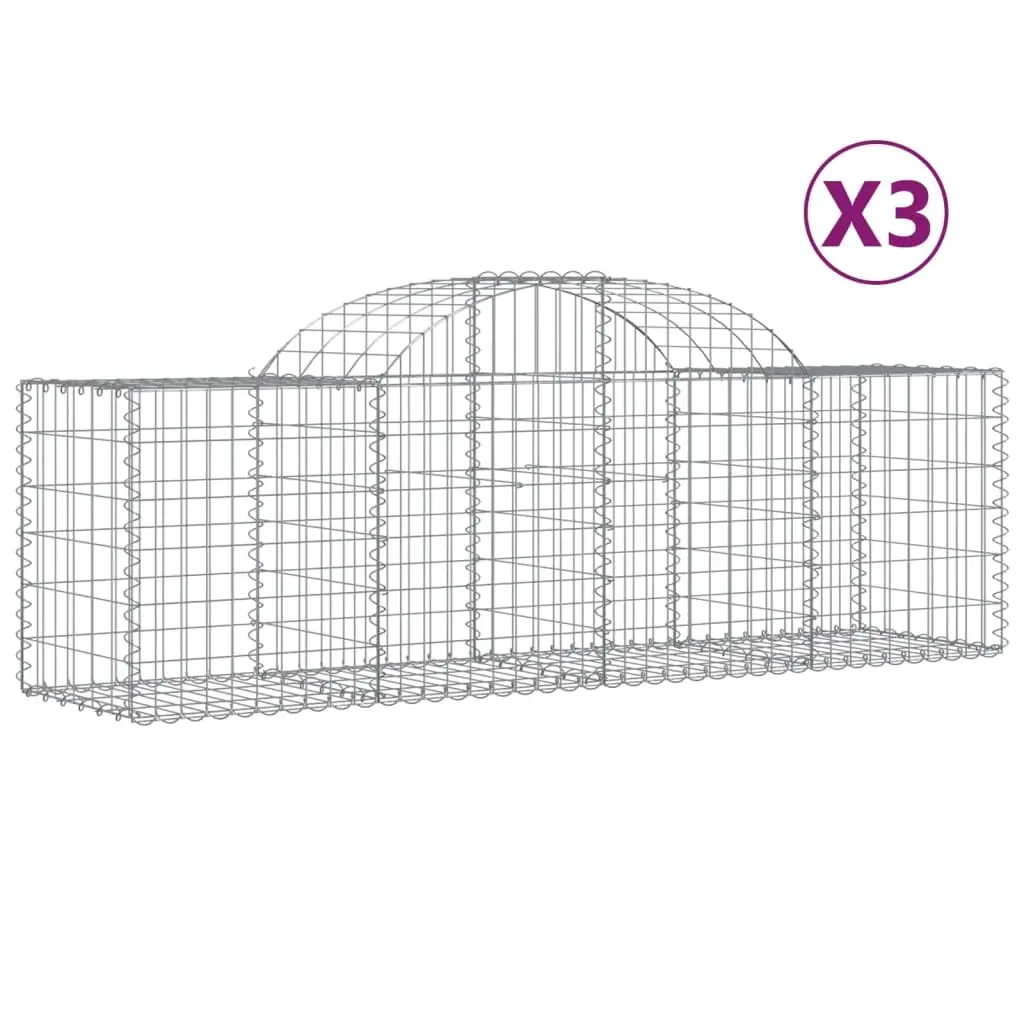 Arched Gabion Baskets 3 pcs 200x50x60/80 cm Galvanised Iron 3146279 - Home & Garden