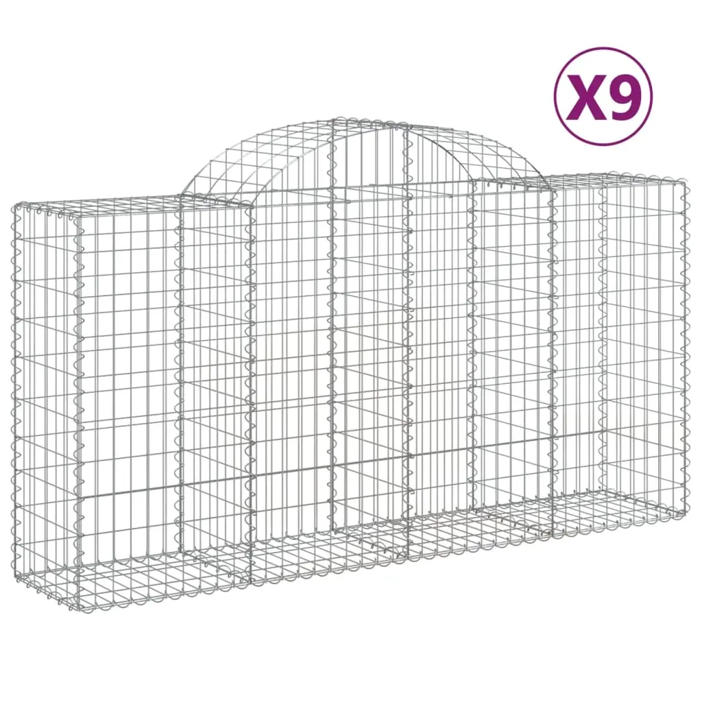 Arched Gabion Baskets 9 pcs 200x50x100/120 cm Galvanised Iron 3146327 - Home & Garden