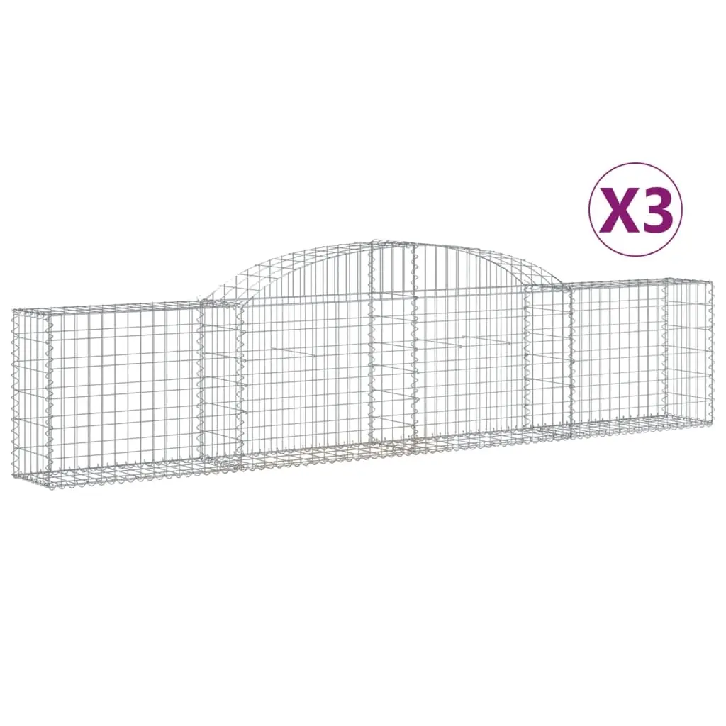 Arched Gabion Baskets 3 pcs 300x30x60/80 cm Galvanised Iron 3146486 - Home & Garden