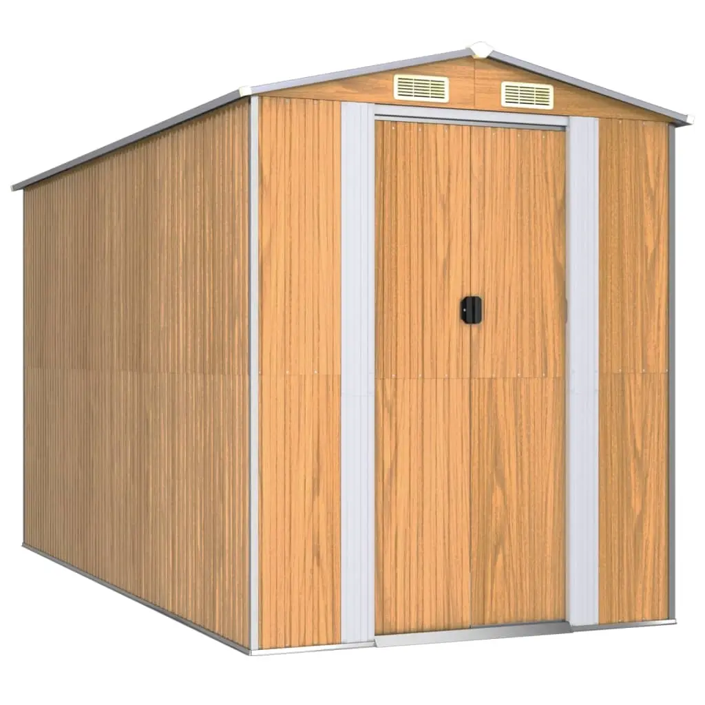 Garden Shed Light Brown 192x357x223 cm Galvanised Steel 3147473 - Home & Garden