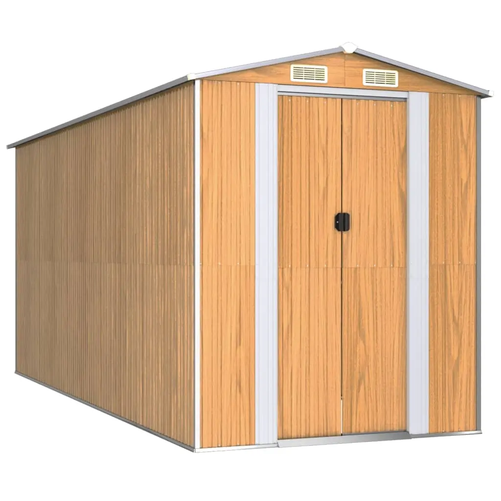 Garden Shed Light Brown 192x440x223 cm Galvanised Steel 3147474 - Home & Garden