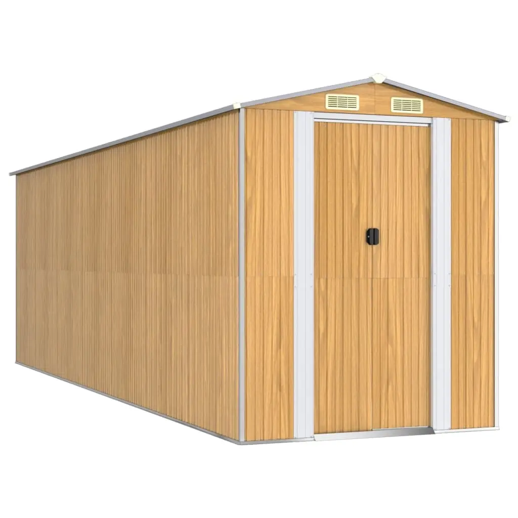 Garden Shed Light Brown 192x606x223 cm Galvanised Steel 3147476 - Home & Garden