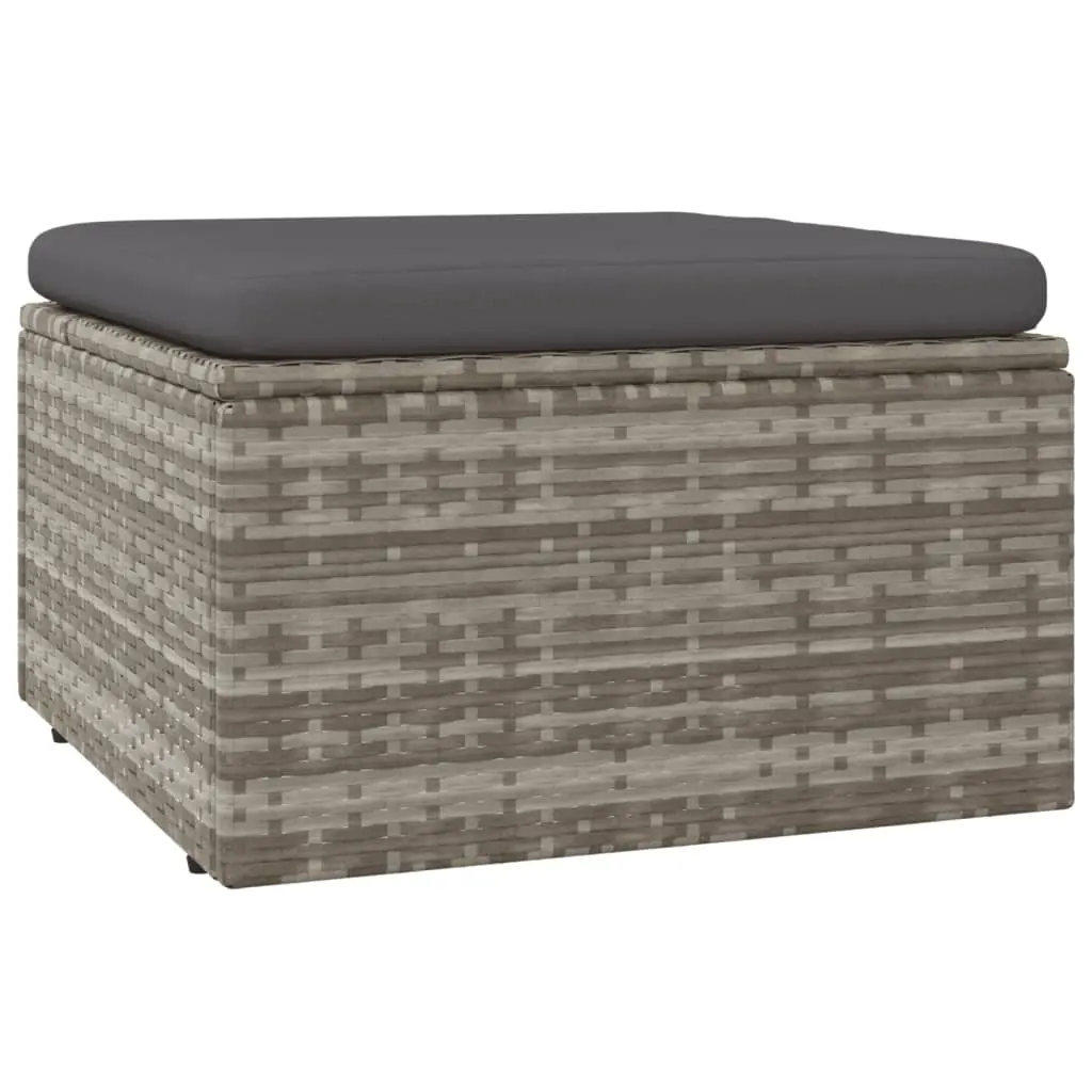 Garden Footrest with Cushion Grey 55x55x30 cm Poly Rattan 318668 - Furniture