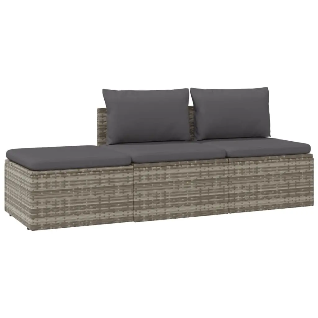 3 Piece Garden Lounge Set with Cushions Grey Poly Rattan 318674 - Furniture