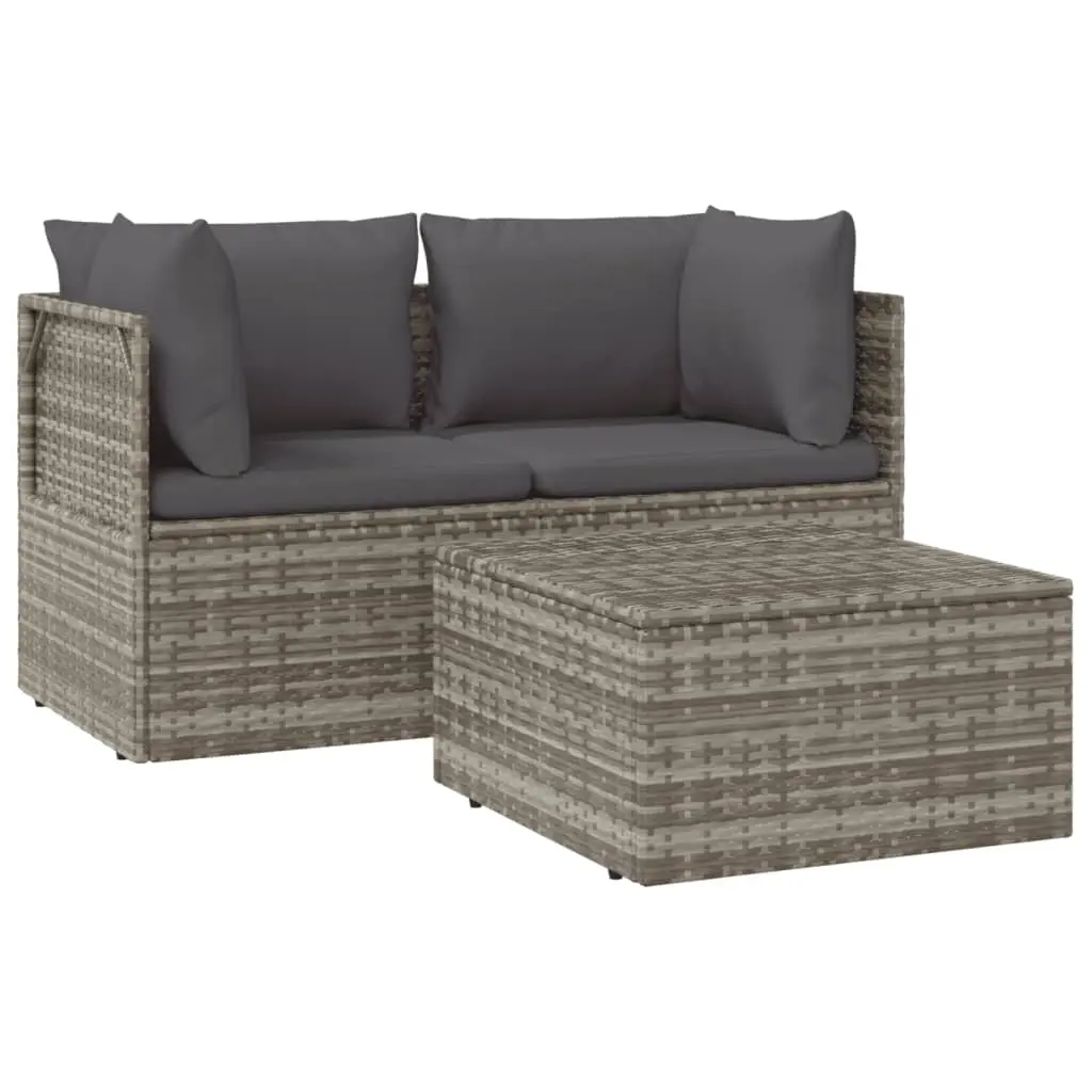 3 Piece Garden Lounge Set with Cushions Grey Poly Rattan 318675 - Furniture