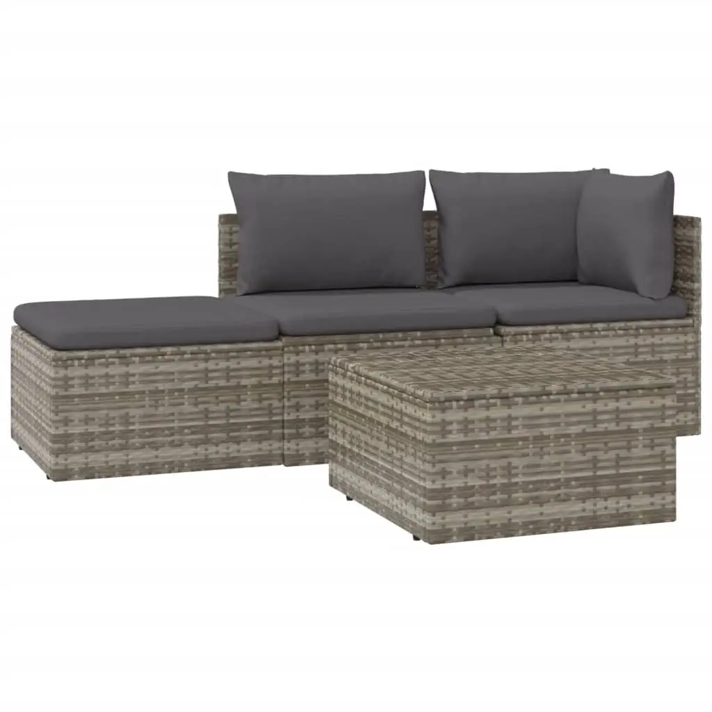 4 Piece Garden Lounge Set with Cushions Grey Poly Rattan 318676 - Furniture