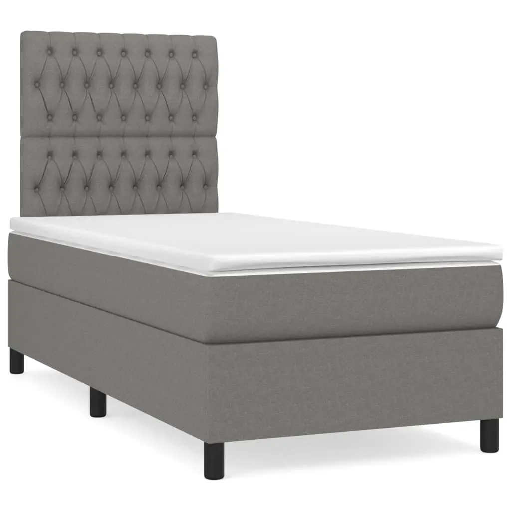 Box Spring Bed with Mattress Dark Grey 106x203 cm King Single Size Fabric 3145077 - Furniture