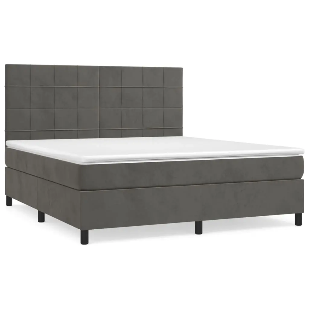 Box Spring Bed with Mattress Dark Grey 153x203 cm Queen Size Velvet 3145097 - Furniture