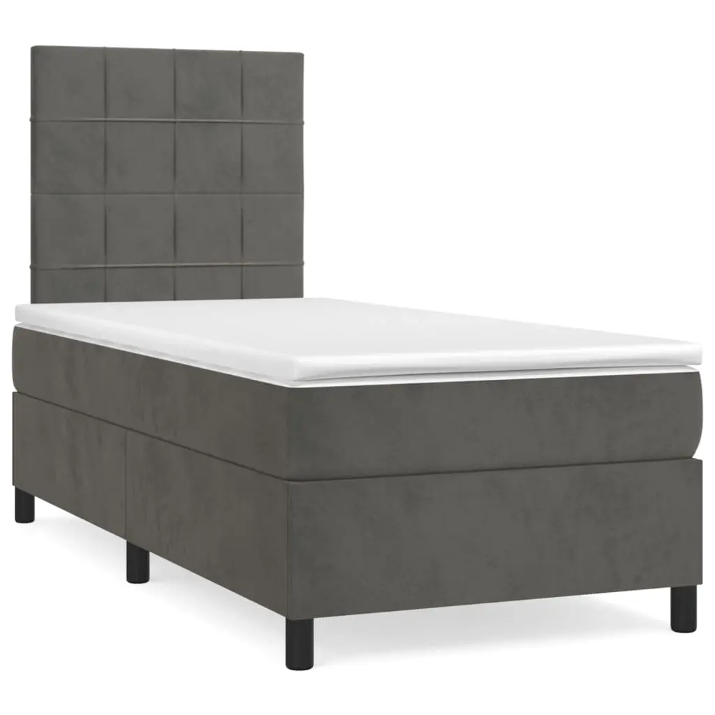 Box Spring Bed with Mattress Dark Grey 106x203 cm King Single Size Velvet 3145098 - Furniture