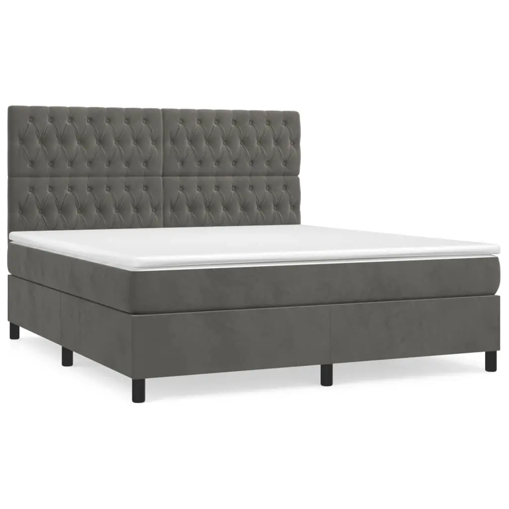 Box Spring Bed with Mattress Dark Grey 153x203 cm Queen Size Velvet 3145106 - Furniture